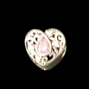 silver Heart charm w/Pink  crystal for bracelet/necklace NWT